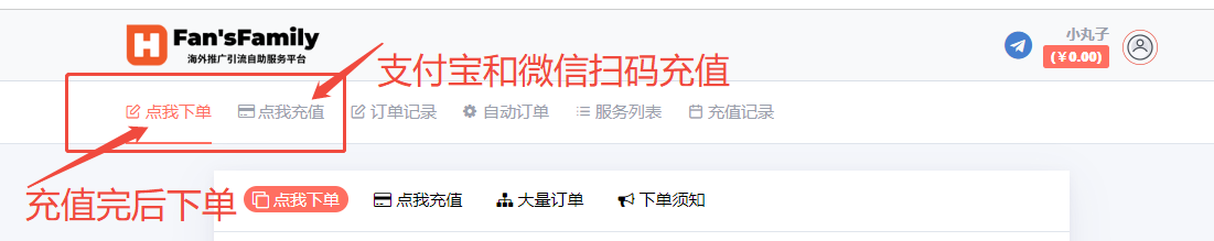 fansfamily自助下单教程(图2)